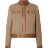 Gucci Aria Brown Canvas GG Leather Jacket