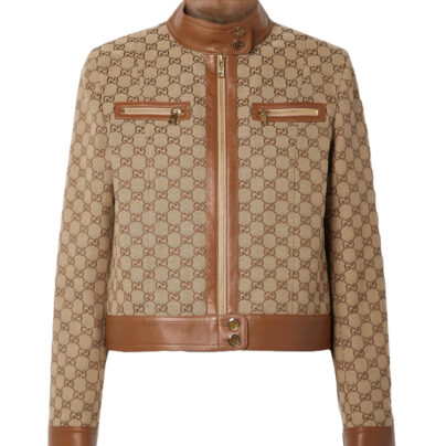 Gucci Aria Brown Canvas GG Leather Jacket