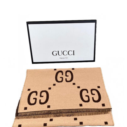 Gucci Beige GG Fringed Wool Scarf