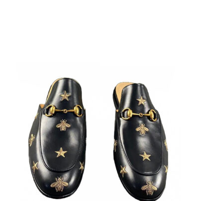 Gucci Princetown Loafer Slippers Black Lambskin Leather Bee