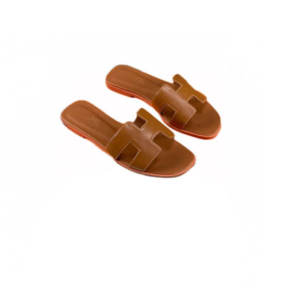 Hermes Oran Brown Calfskin Leather Flat Sandals