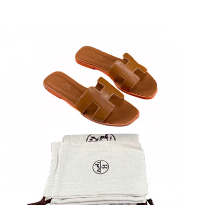 Hermes Oran Brown Calfskin Leather Flat Sandals size 39.5