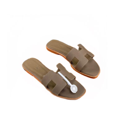 Hermes Oran Etoupe Epsom Leather flat sandals size 38 new