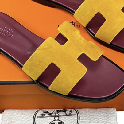 Hermes Oran Flat Sandals Suede Yellow and Purple New