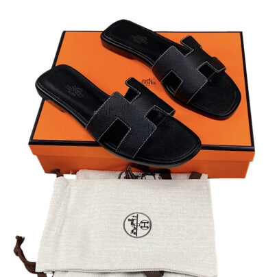 Hermes Oran Sandals Black Epsom Leather