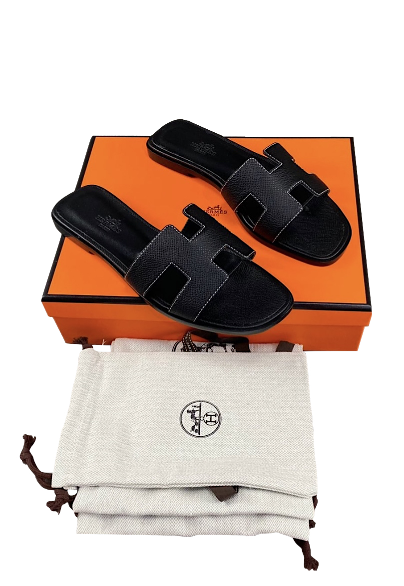 Hermes Oran Sandals Black Epsom Leather Size 37 - Wornright Authenticated  Shopping