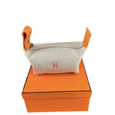 Hermes Trousse Bride A Brac Small Case Bag Grey Orange Fabric