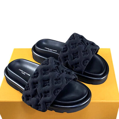 Louis Vuitton Pool Pillow Puffer Padded Black Nylon sliders LV monogram sandals