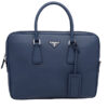 Prada Top Handle Mens Briefcase Laptop Bag Blue Leather