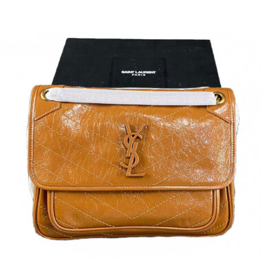 Saint Laurent Medium Niki Brown Crumpled Leather Shoulder Bag