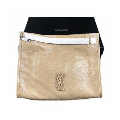 Saint Laurent Niki Medium Shopping Tote Bag Khaki Crinkled Leather