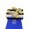 Aquazzura Crystal Embellished Flower Sandals Yellow Leather Size 39