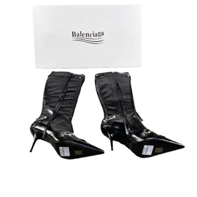 Balenciaga Cagole Black Knee High Leather Boots Size 39