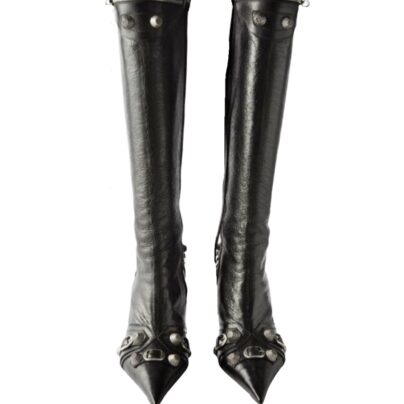 Balenciaga Cagole Knee High Black Leather Boots Size 39