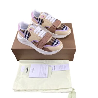 Burberry Beige Pink Checked Trainers Size 37
