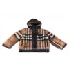 Burberry Hooded Checked Beige Brown Wool Blend Fleece Coat Size 36