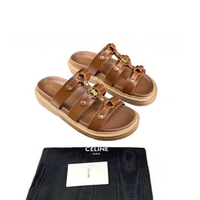 Celine Clea Gladiator Sandals Brown Calfskin Leather Size 40