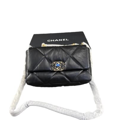 Chanel 19 Small Flap Bag Black Goatskin Leather