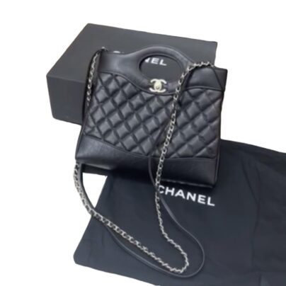 Chanel 31 Mini Shopping Tote Bag Black Quilted Lambskin Leather