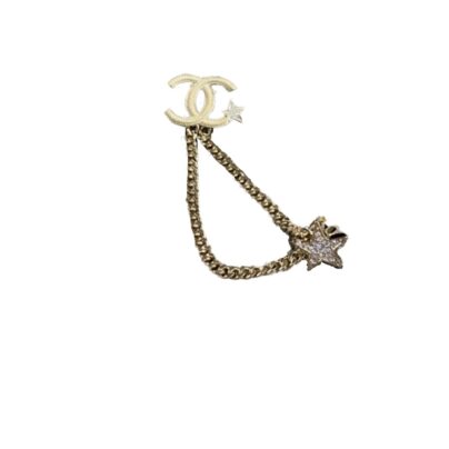 Chanel CC Brooch Star Goldtone Chain Crystals