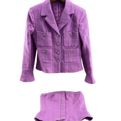 Chanel Purple Tweed Jacket and Skirt Size FR36