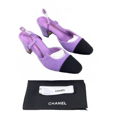 Chanel Slingback Purple Black Mules in Tweed size 39