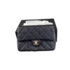 Chanel Small Black Single Flap Bag Quilted Caviar Leather Goldtone Strap