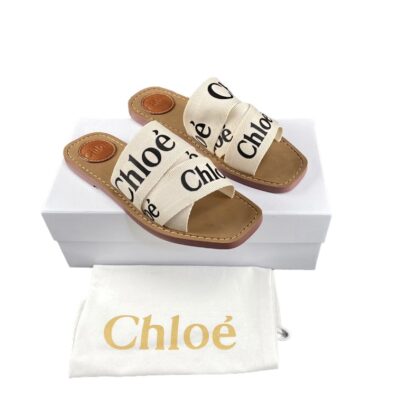 Chloe Flat Mules Slippers Beige Fabric Size 40