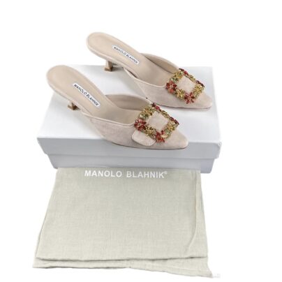 Crystal Embellished Manolo Blahnik Maysale Suede Mules Size 39