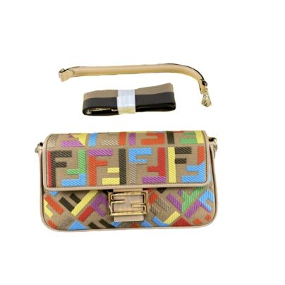 Fendi Vitello King FF Canvas Multicolor Bag Goldtone Hardware