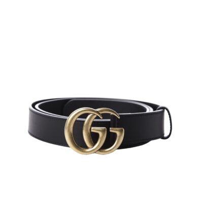 Gucci GG Black Belt aged Goldtone double G