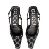 Gucci GG Kitten Heel Slingback Pumps Black Mesh Size 39