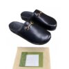 Gucci Womens Horsebit Black Leather Slippers