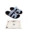 Hermes Chypre Sandals Vert Deau Size 38 Suede Goatskin Rubber