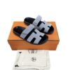 Hermes Chypre Velvet Blue Sandals Black Rubber Sole Size 39