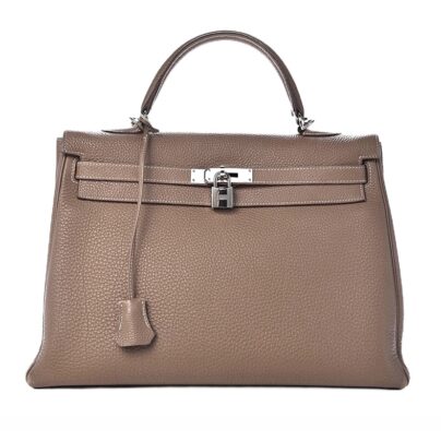 Hermes Kelly Retourne 35 bag in Brown Etoupe Togo Leather SHW