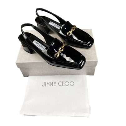 Jimmy Choo Diamond Tilda Slingback Black Patent Leather Size 38