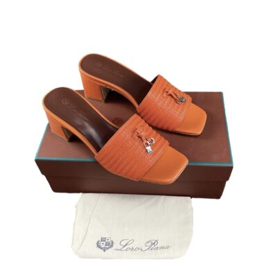Loro Piana Summer Charms Leather Mules Size 37 Orange Calfskin Leather