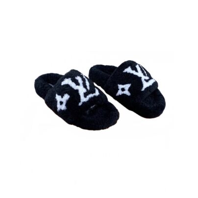 Louis Vuitton Homey Black Shearling Fur Slippers size 39