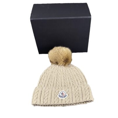 Moncler Beige Beanie hat with pompom