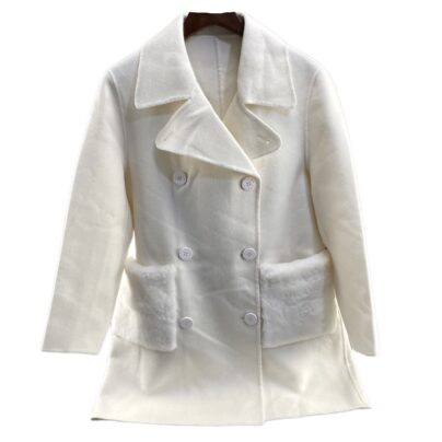 Prada White Double breasted Fur Coat Size FR40