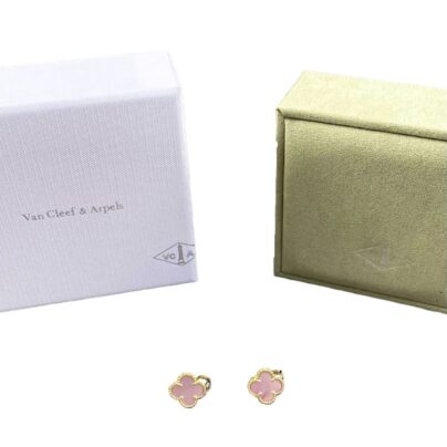 Van Cleef and Arpels Vintage Alhambra Pink Opal Earrings Yellow Gold