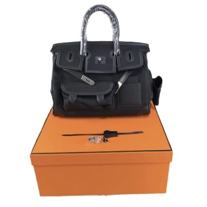 Black Hermes Cargo Birkin 35 Black Swift leather Silver Hardware