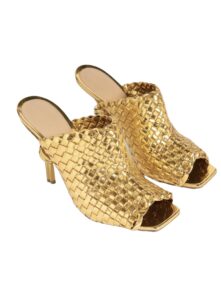 Bottega Veneta Gold Mini Weave Knot Mules Sandals Size 39