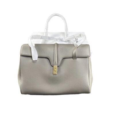 Celine Soft 16 Large Grey Grained Leather Bag Goldtone hardware