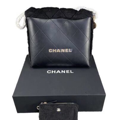 Chanel 22 Small Hobo Black Bag Leather and Shearling Fur GHW