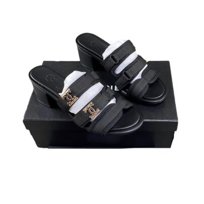 Chanel Black CC Mules Heels Size 39