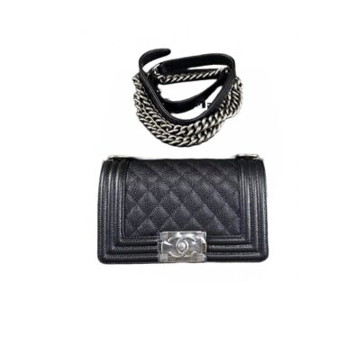 Chanel Boy Small Quilted Black Caviar Leather SHW