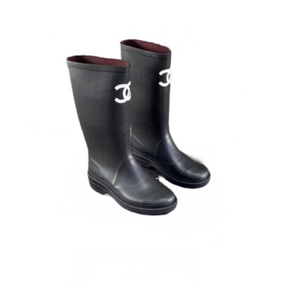 Chanel CC Logo Black Rain Boots Rubber Size 37