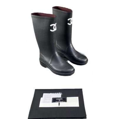 Chanel CC Rain Boots Black Rubber Boots Size 40